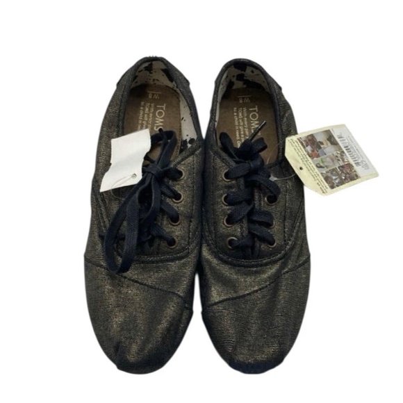 NEW! TOMS Women’s Gold Metallic Linen Cordones Casual Sneakers Size 8 - Picture 2 of 5